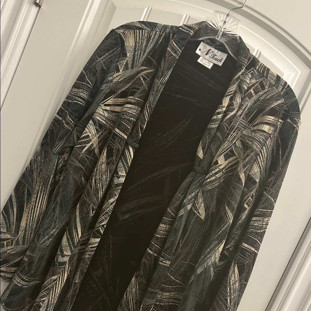 V. Beach Open Front Patterned Cardigan - Black, Gray, Cream